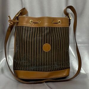 Fendi Penguin small striped crossbody  bucket .